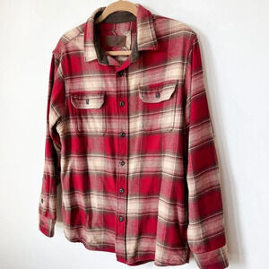 Orvis Plaid Flannel Shacket Shirt Red Outdoor Chore Work Barn Mens Medium Fall